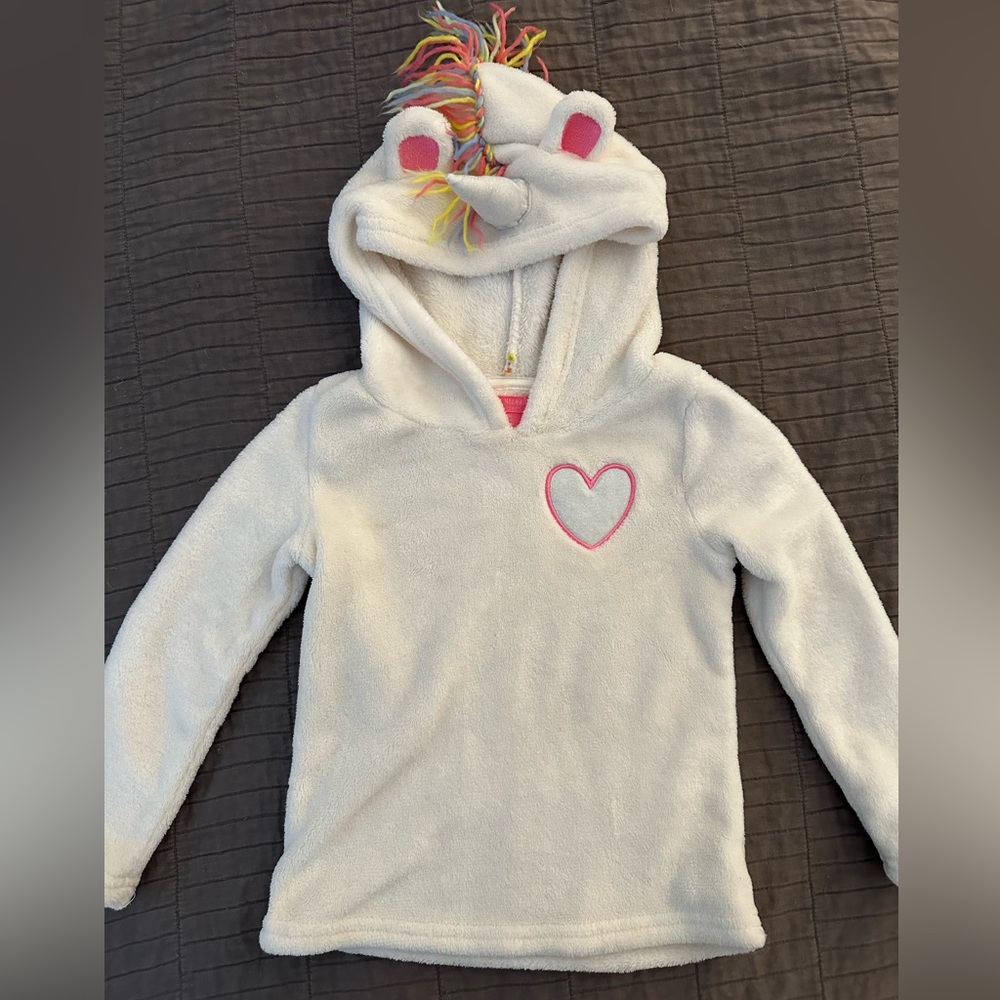 Unicorn Hoodie White Fleece rainbow kids 4